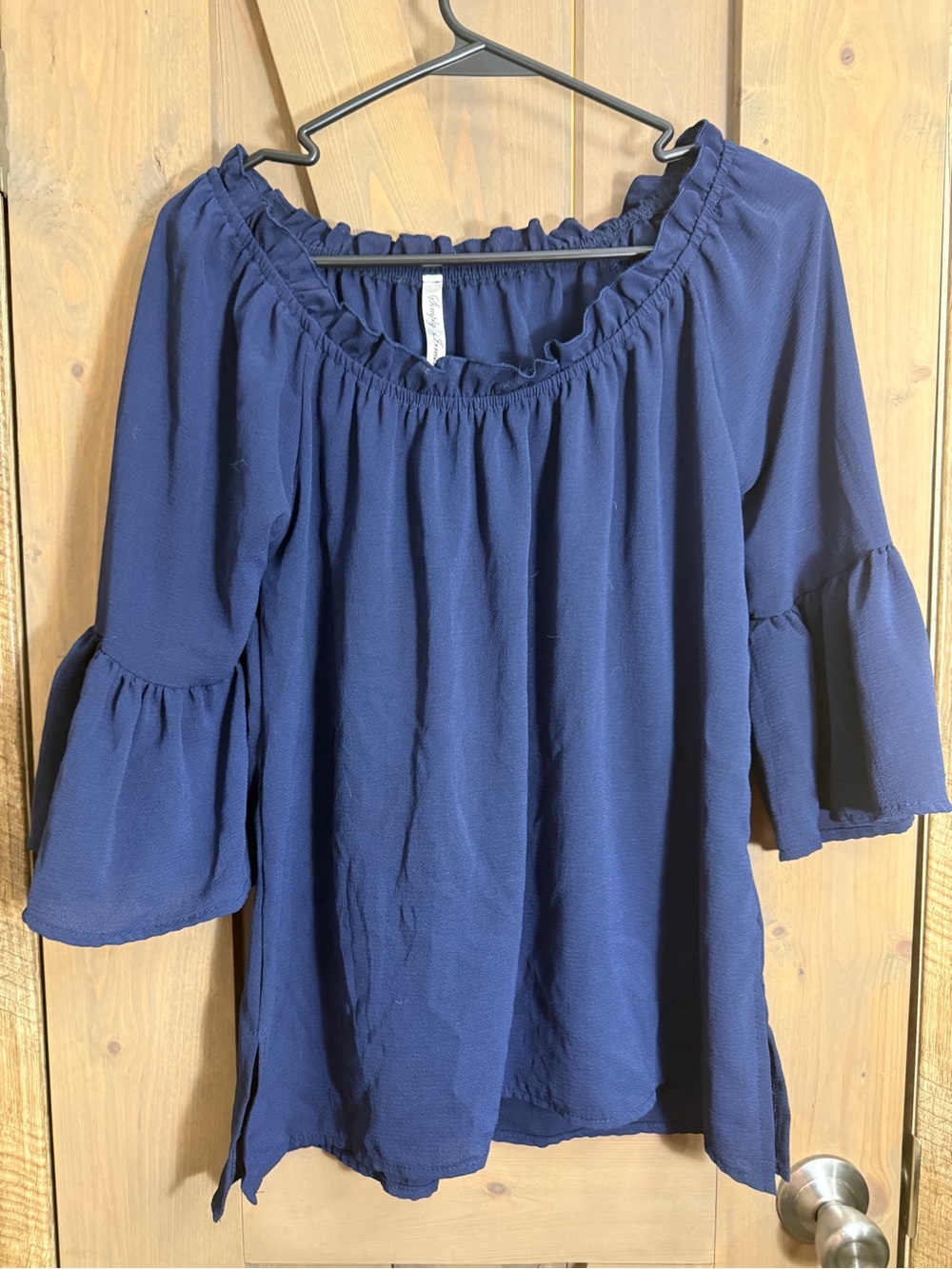 Simply Irresistible Navy Off-Shoulder Ruffle Bell-Sleeve Tunic